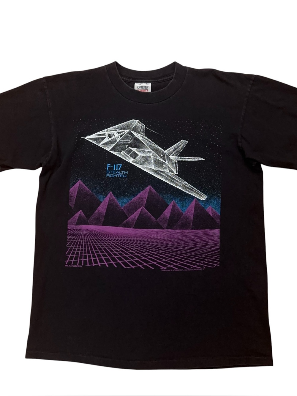 Vintage 1989 Blackbird F-117 Stealth Fighter T-Shirt Single Stitch Black Mens XL